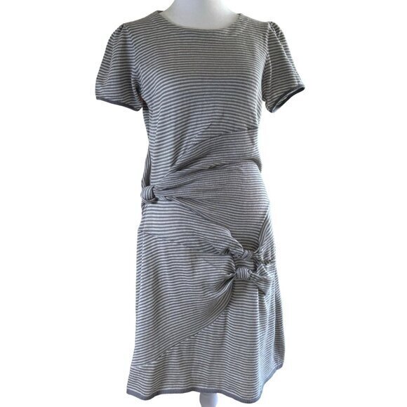 Peter Som Anthropologie 100% Linen Sweater Dress Gray White Stripe Size Large - Picture 1 of 8